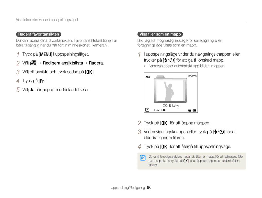 Samsung EC-WB750ZBPBE2 manual Radera favoritansikten, Visa ﬁler som en mapp 