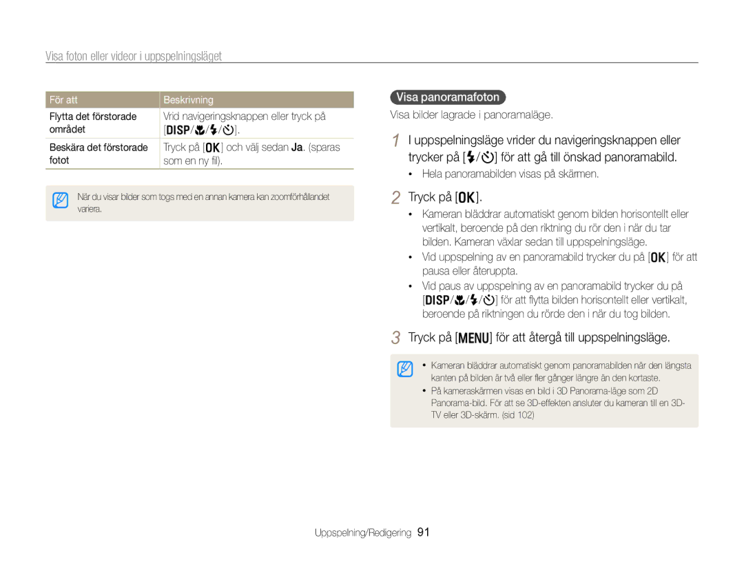 Samsung EC-WB750ZBPBE2 Tryck på o, Tryck på m för att återgå till uppspelningsläge, Visa panoramafoton, Fotot Som en ny ﬁl 