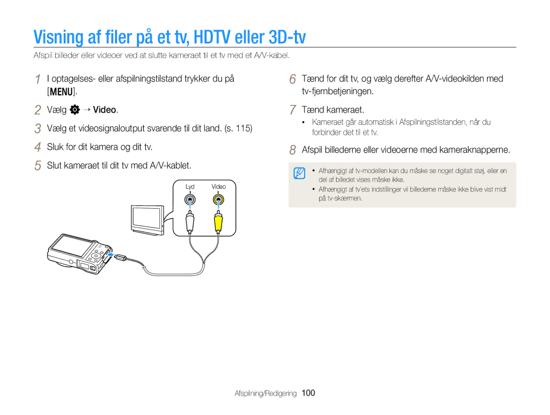 Samsung EC-WB750ZBPBE2 Visning af ﬁler på et tv, Hdtv eller 3D-tv, Afspil billederne eller videoerne med kameraknapperne 