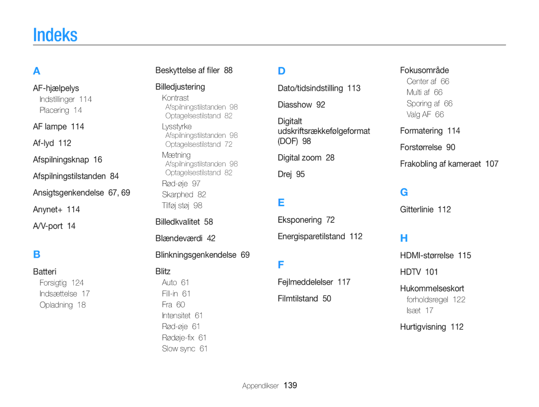 Samsung EC-WB750ZBPBE2 manual Indeks 