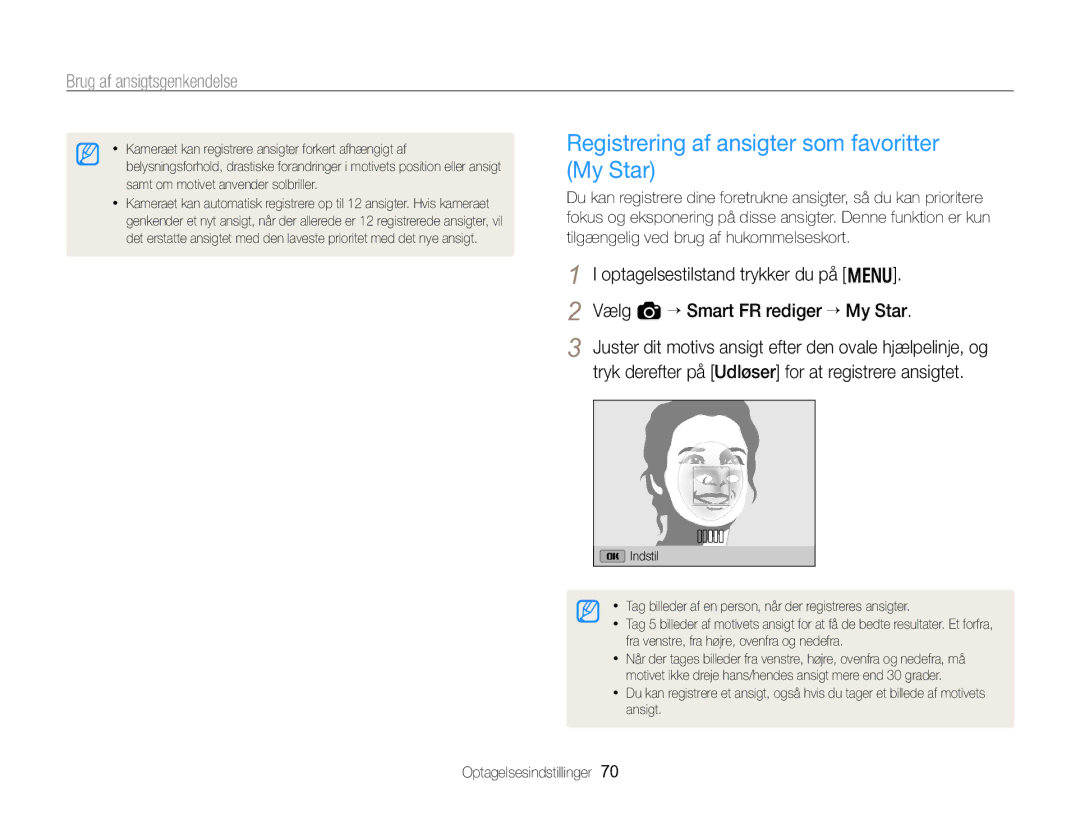 Samsung EC-WB750ZBPBE2 manual Registrering af ansigter som favoritter My Star 