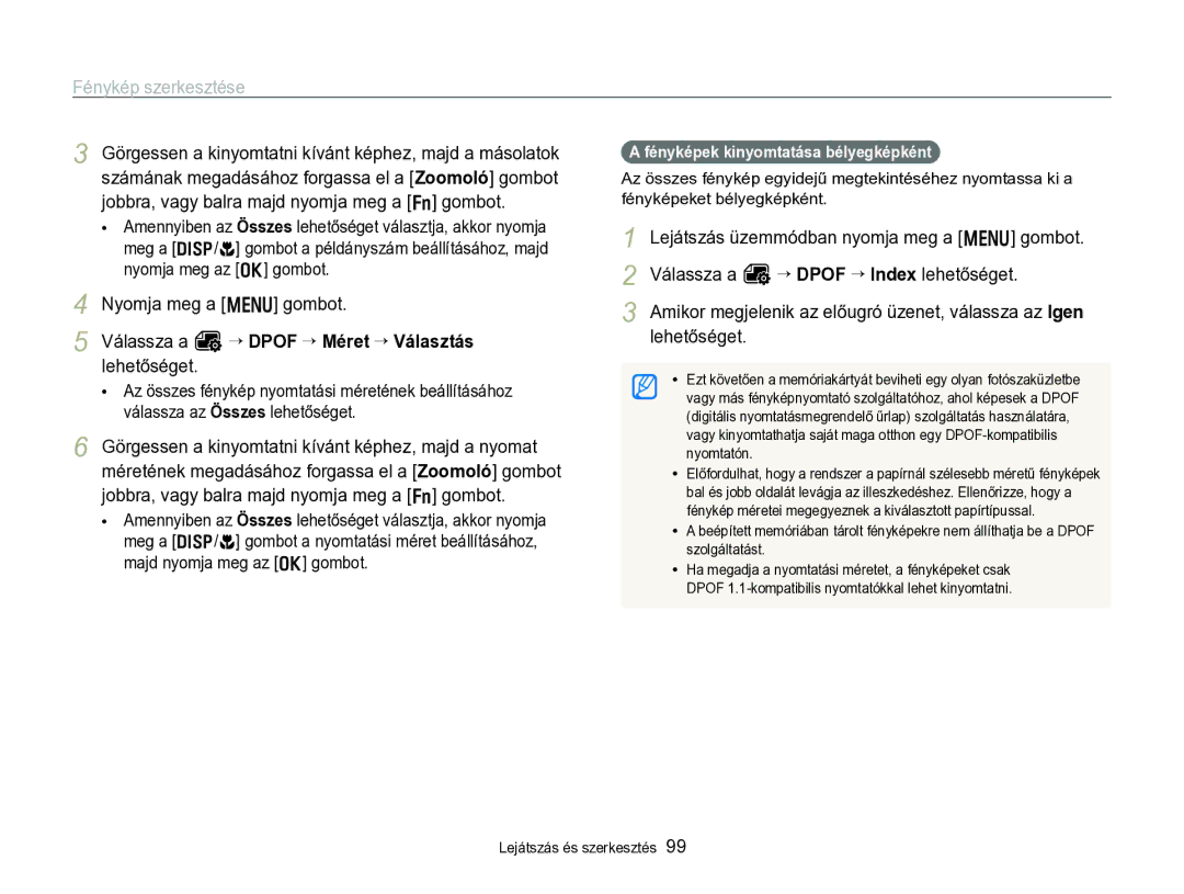 Samsung EC-WB750ZBPBE3, EC-WB750ZBPBE2 manual Fényképek kinyomtatása bélyegképként 