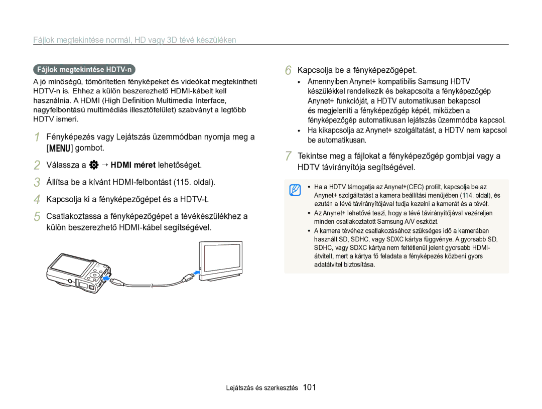 Samsung EC-WB750ZBPBE3, EC-WB750ZBPBE2 manual Fájlok megtekintése normál, HD vagy 3D tévé készüléken 