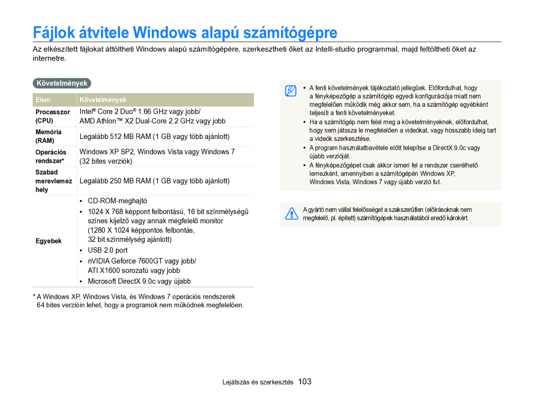 Samsung EC-WB750ZBPBE3, EC-WB750ZBPBE2 manual Fájlok átvitele Windows alapú számítógépre, Követelmények 