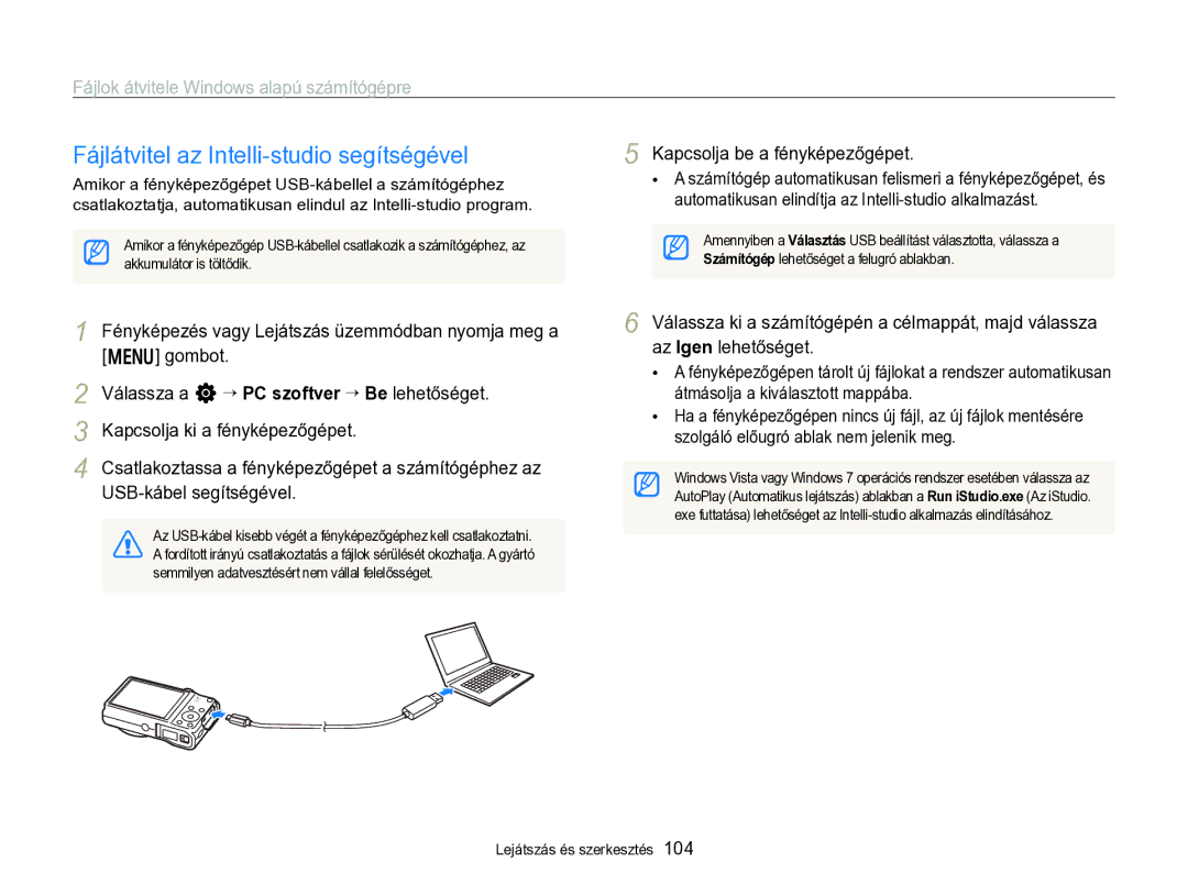 Samsung EC-WB750ZBPBE2 manual Fájlátvitel az Intelli-studio segítségével, Fájlok átvitele Windows alapú számítógépre 