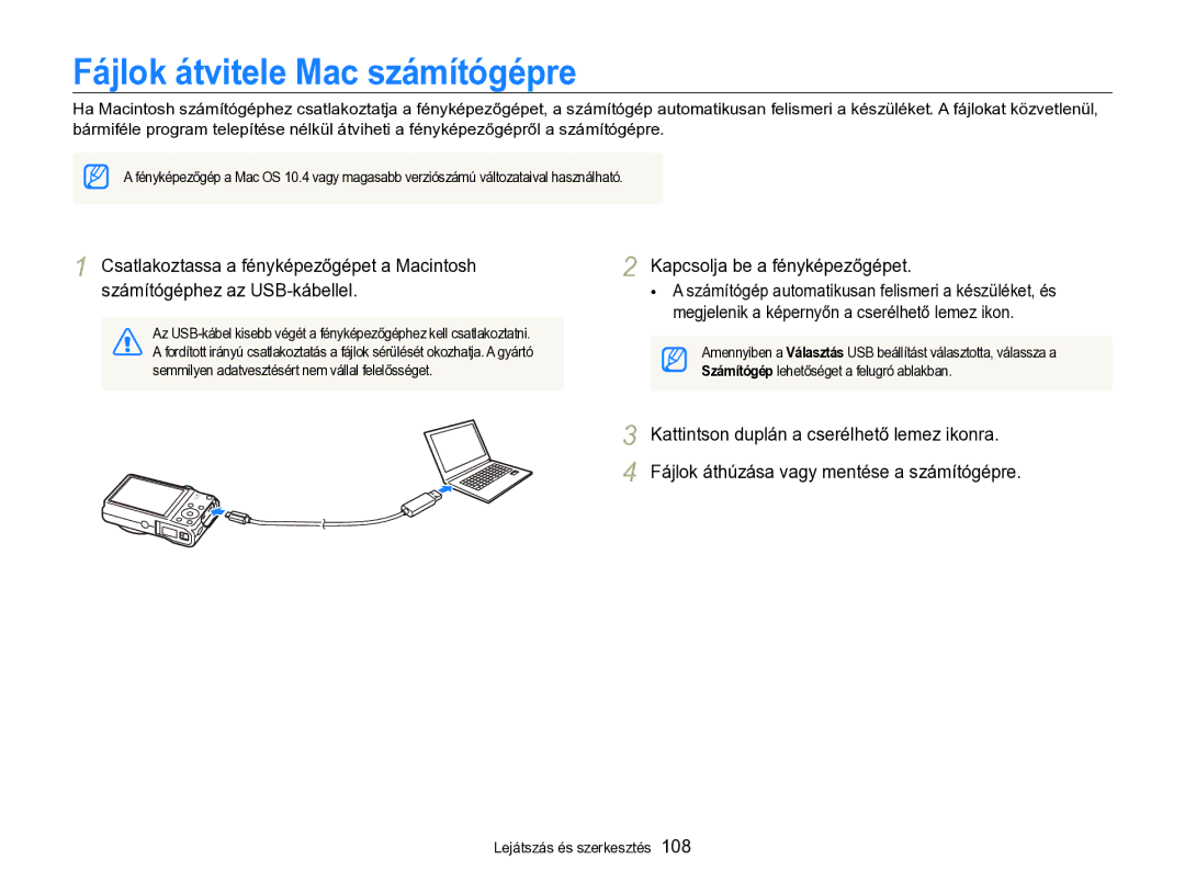 Samsung EC-WB750ZBPBE2, EC-WB750ZBPBE3 manual Fájlok átvitele Mac számítógépre 