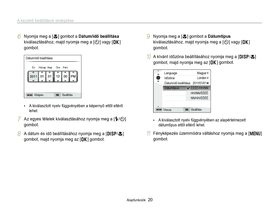 Samsung EC-WB750ZBPBE2 manual Kezdeti beállítások elvégzése, 11 Fényképezés üzemmódra váltáshoz nyomja meg a m gombot 