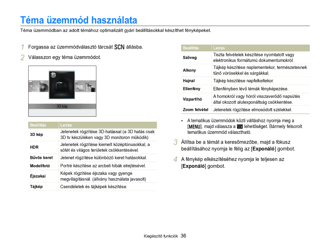 Samsung EC-WB750ZBPBE2, EC-WB750ZBPBE3 manual Téma üzemmód használata 