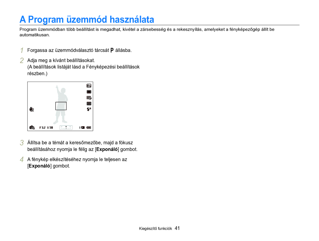 Samsung EC-WB750ZBPBE3, EC-WB750ZBPBE2 manual Program üzemmód használata 