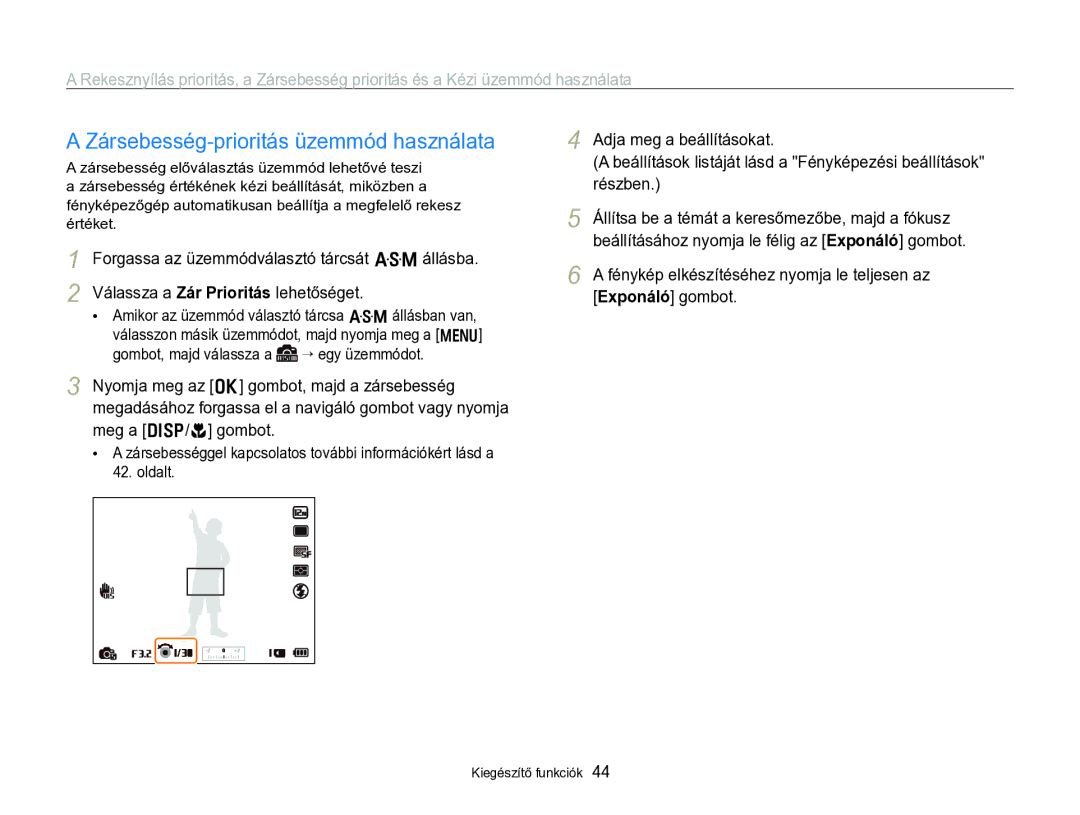 Samsung EC-WB750ZBPBE2, EC-WB750ZBPBE3 manual Zársebesség-prioritás üzemmód használata 