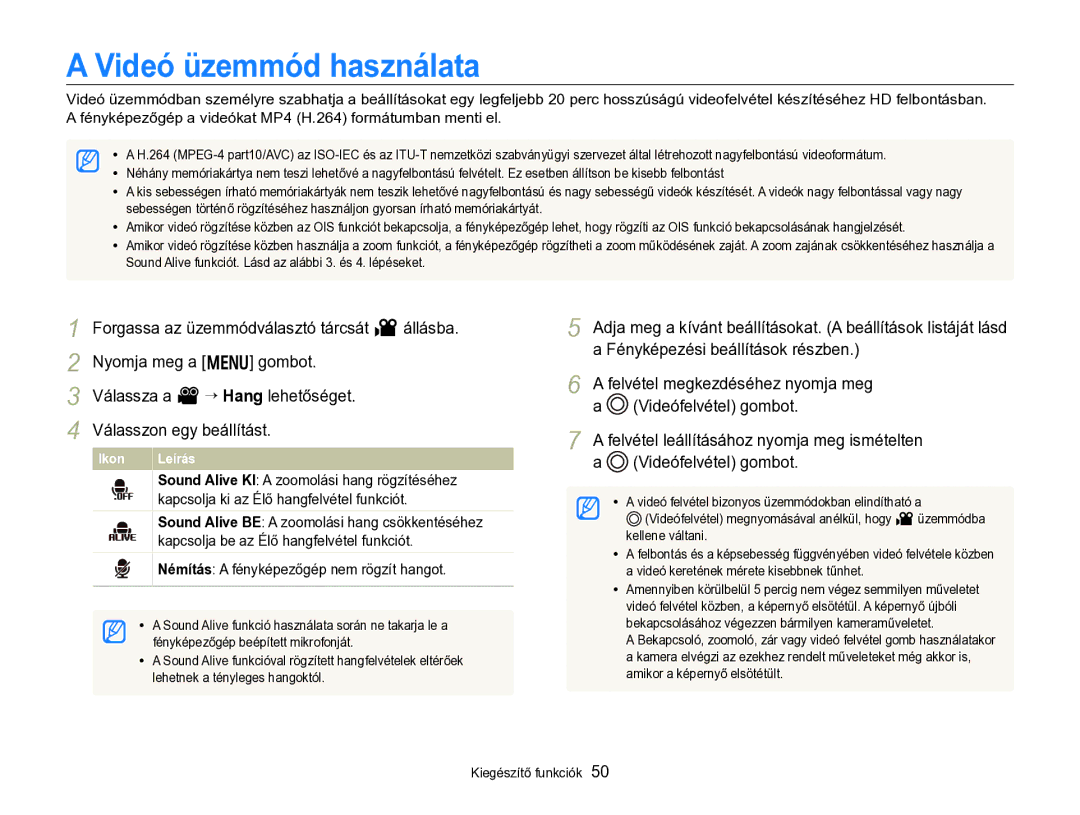 Samsung EC-WB750ZBPBE2, EC-WB750ZBPBE3 manual Videó üzemmód használata, Forgassa az üzemmódválasztó tárcsát v állásba 