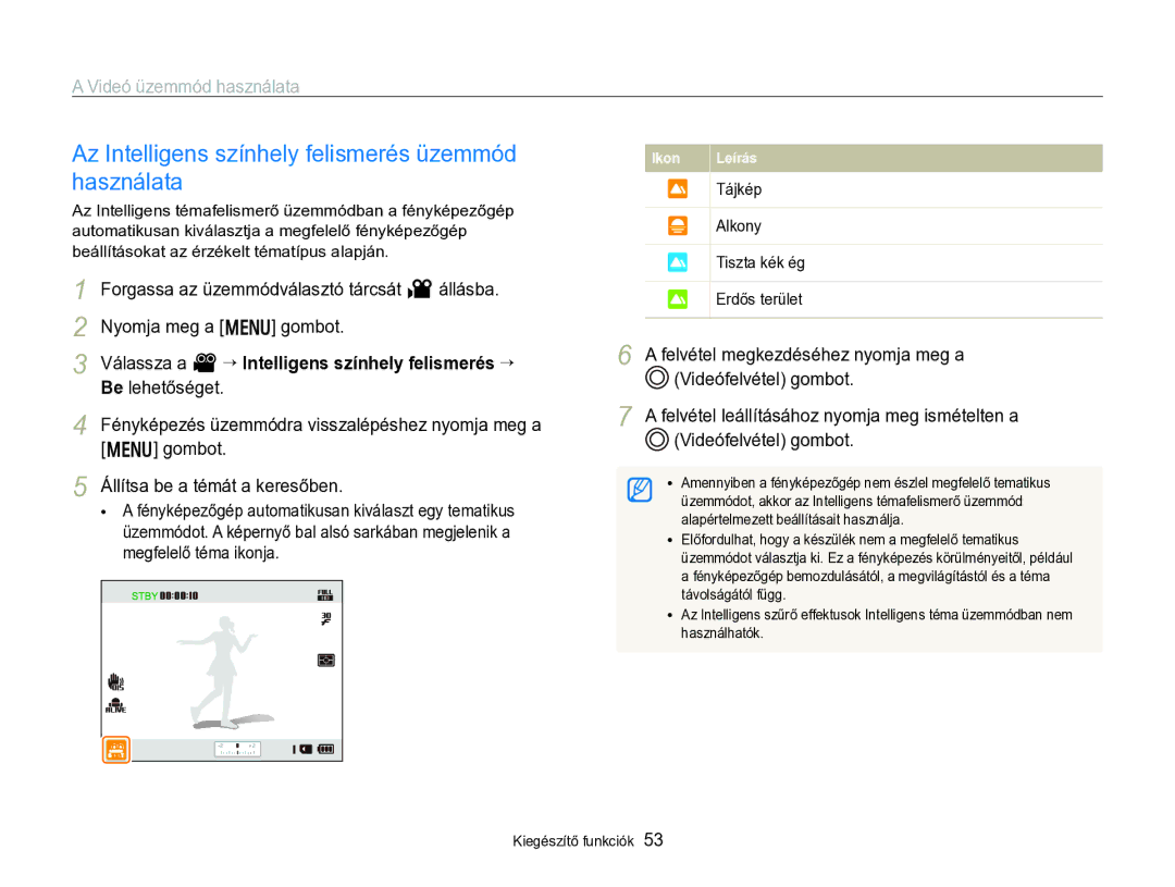 Samsung EC-WB750ZBPBE3, EC-WB750ZBPBE2 manual Az Intelligens színhely felismerés üzemmód, Használata 