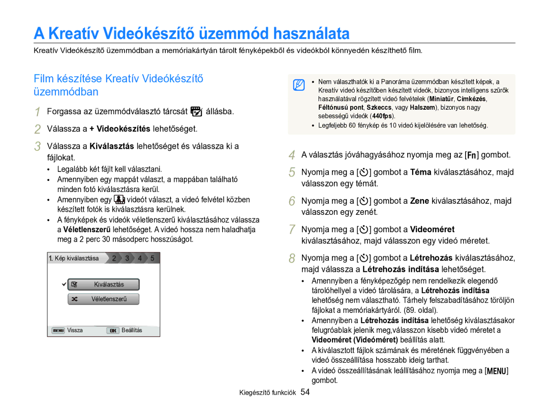 Samsung EC-WB750ZBPBE2 manual Kreatív Videókészítő üzemmód használata, Film készítése Kreatív Videókészítő üzemmódban 