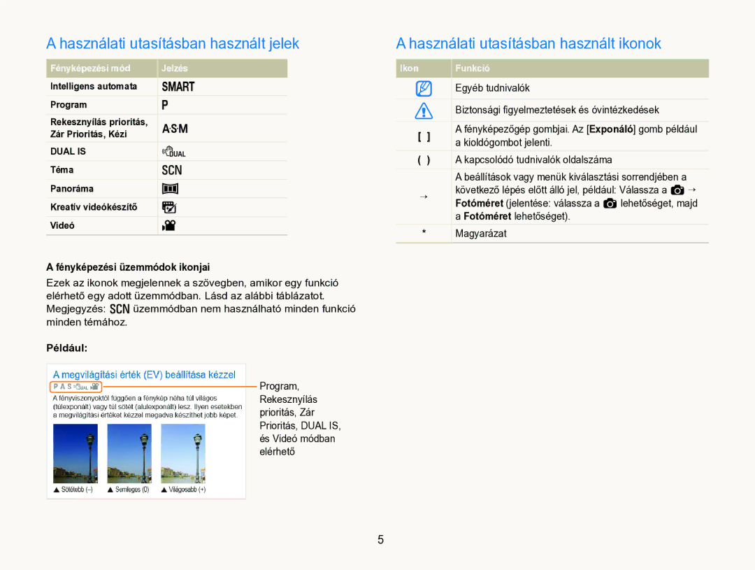 Samsung EC-WB750ZBPBE3 manual Használati utasításban használt jelek, Használati utasításban használt ikonok, Például 