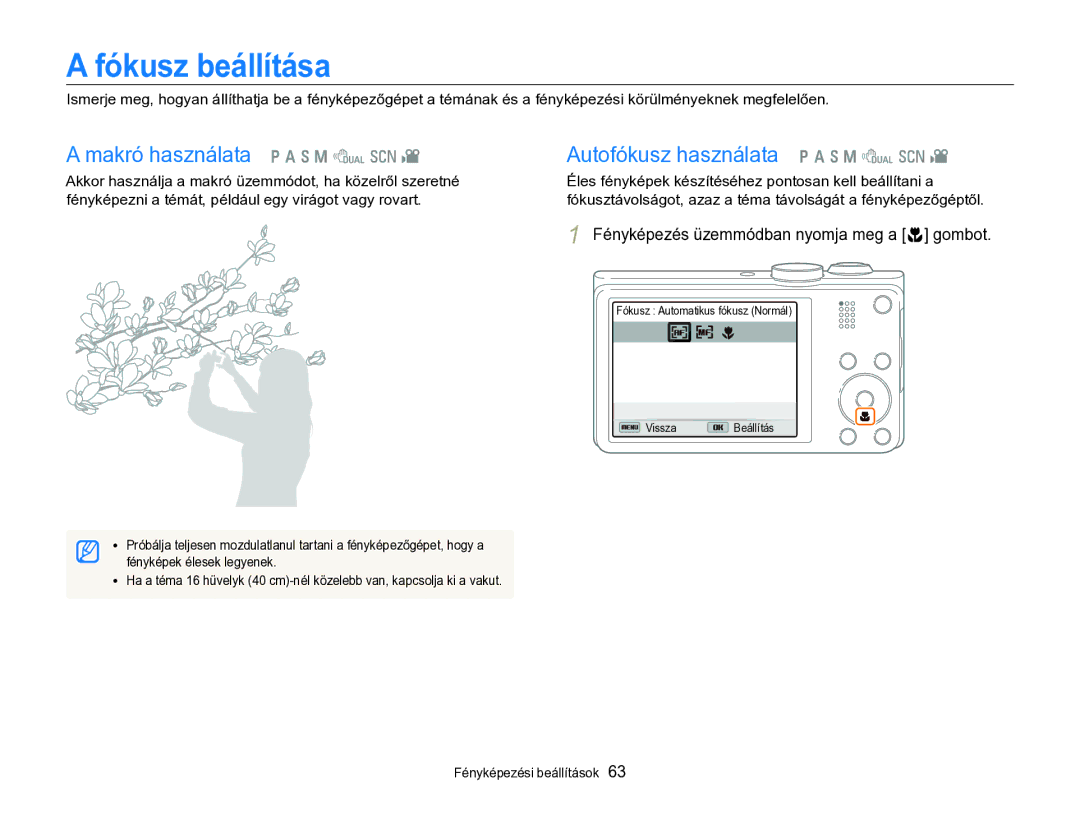 Samsung EC-WB750ZBPBE3 manual Fókusz beállítása, Fényképezés üzemmódban nyomja meg a c gombot, Fényképek élesek legyenek 