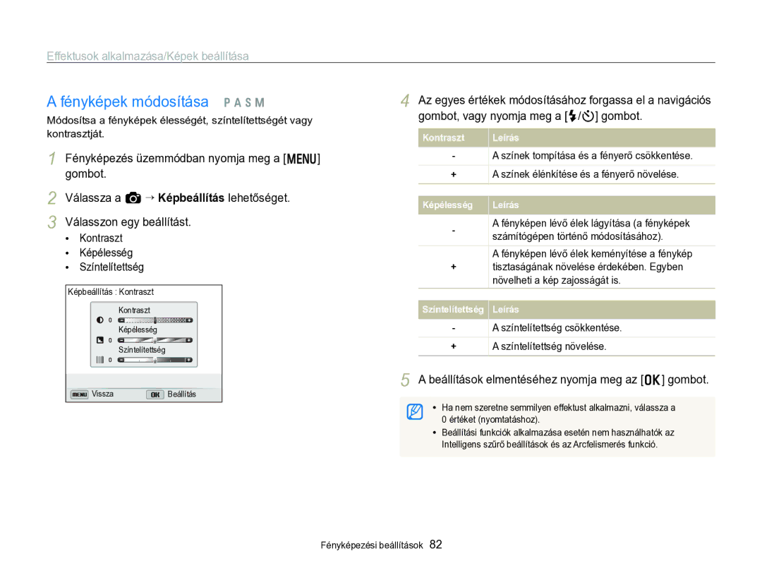 Samsung EC-WB750ZBPBE2, EC-WB750ZBPBE3 manual Fényképek módosítása p a h M, Válassza a a “ Képbeállítás lehetőséget 