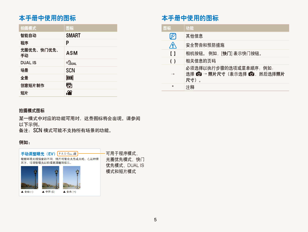 Samsung EC-WB750ZBPBE3, EC-WB750ZBPBE2 manual 本手册中使用的图标 