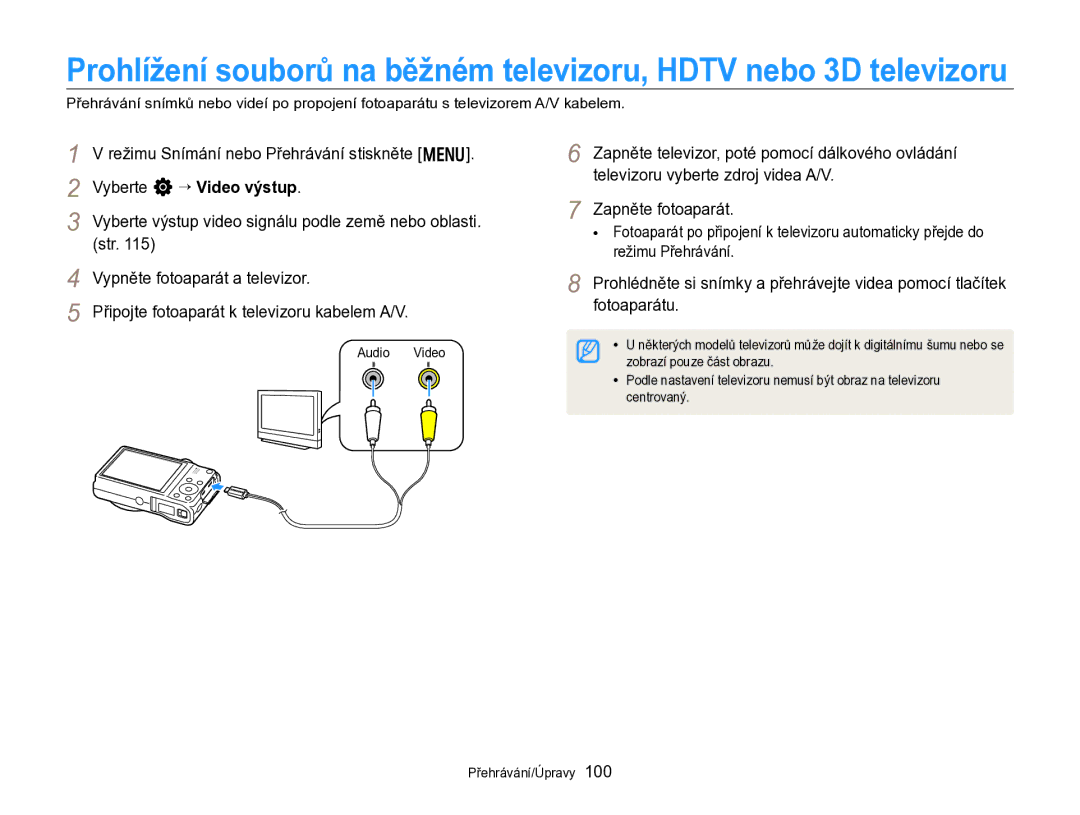 Samsung EC-WB750ZBPBE3 manual Vyberte n “ Video výstup, Str, Vypněte fotoaparát a televizor 