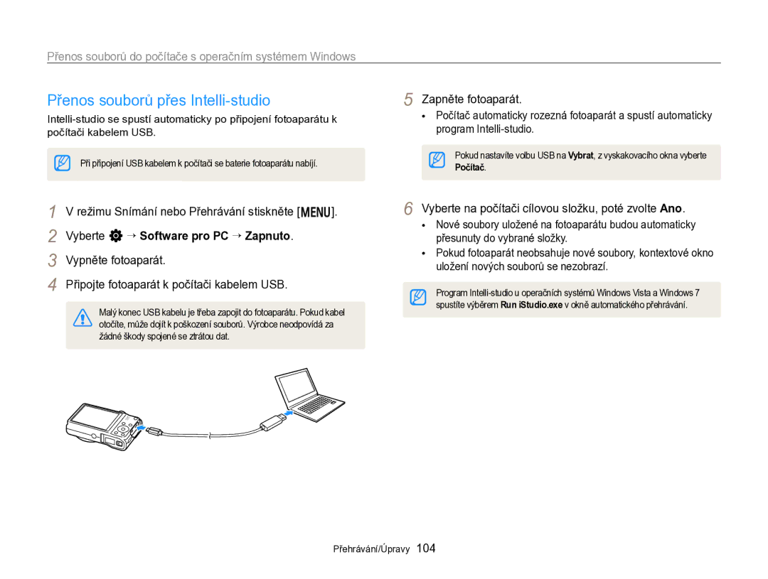 Samsung EC-WB750ZBPBE3 manual Přenos souborů přes Intelli-studio, Přenos souborů do počítače s operačním systémem Windows 