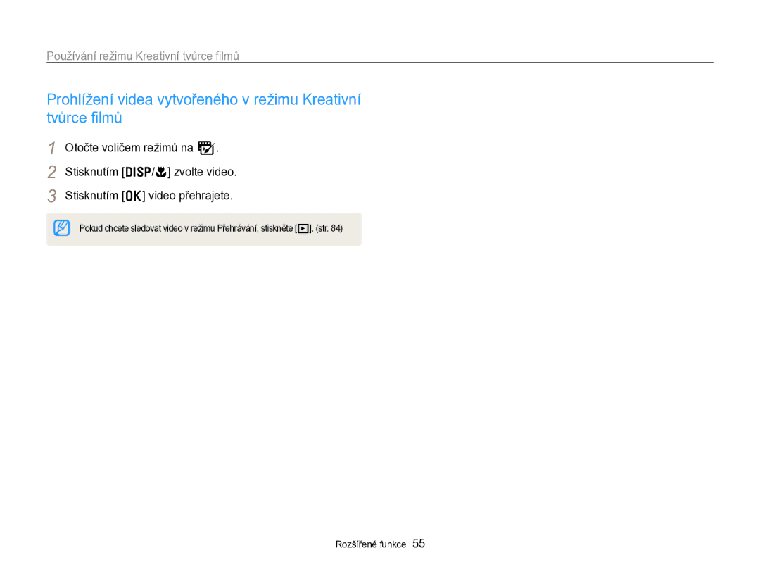 Samsung EC-WB750ZBPBE3 Prohlížení videa vytvořeného v režimu Kreativní tvůrce ﬁlmů, Používání režimu Kreativní tvůrce ﬁlmů 