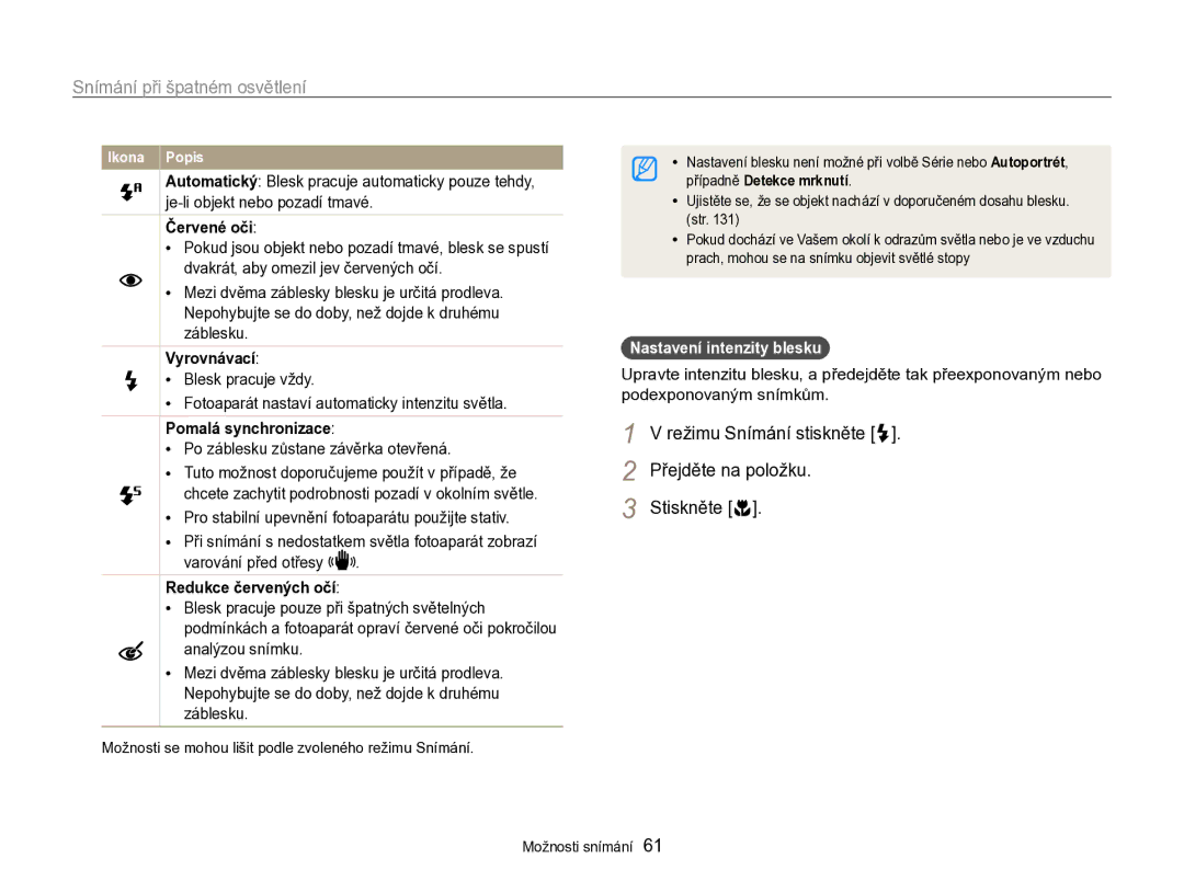 Samsung EC-WB750ZBPBE3 manual Snímání při špatném osvětlení, Režimu Snímání stiskněte F Přejděte na položku Stiskněte c 