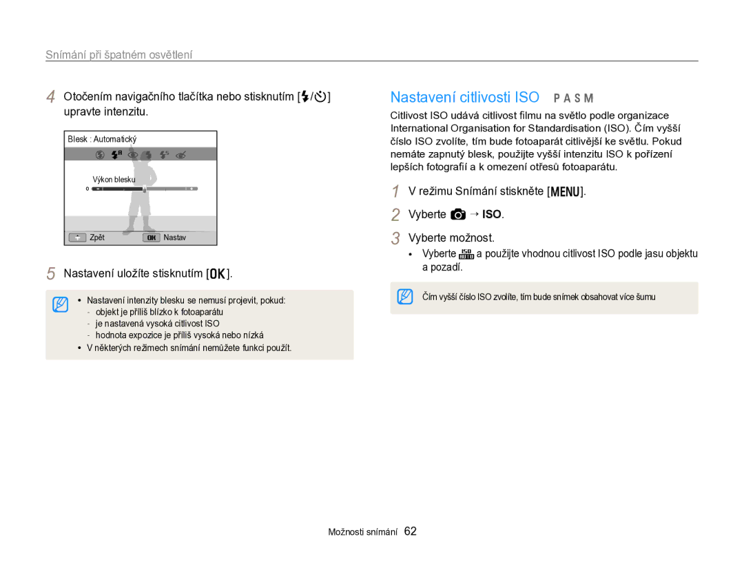 Samsung EC-WB750ZBPBE3 manual Nastavení citlivosti ISO p a h M, Režimu Snímání stiskněte m Vyberte a “ ISO Vyberte možnost 