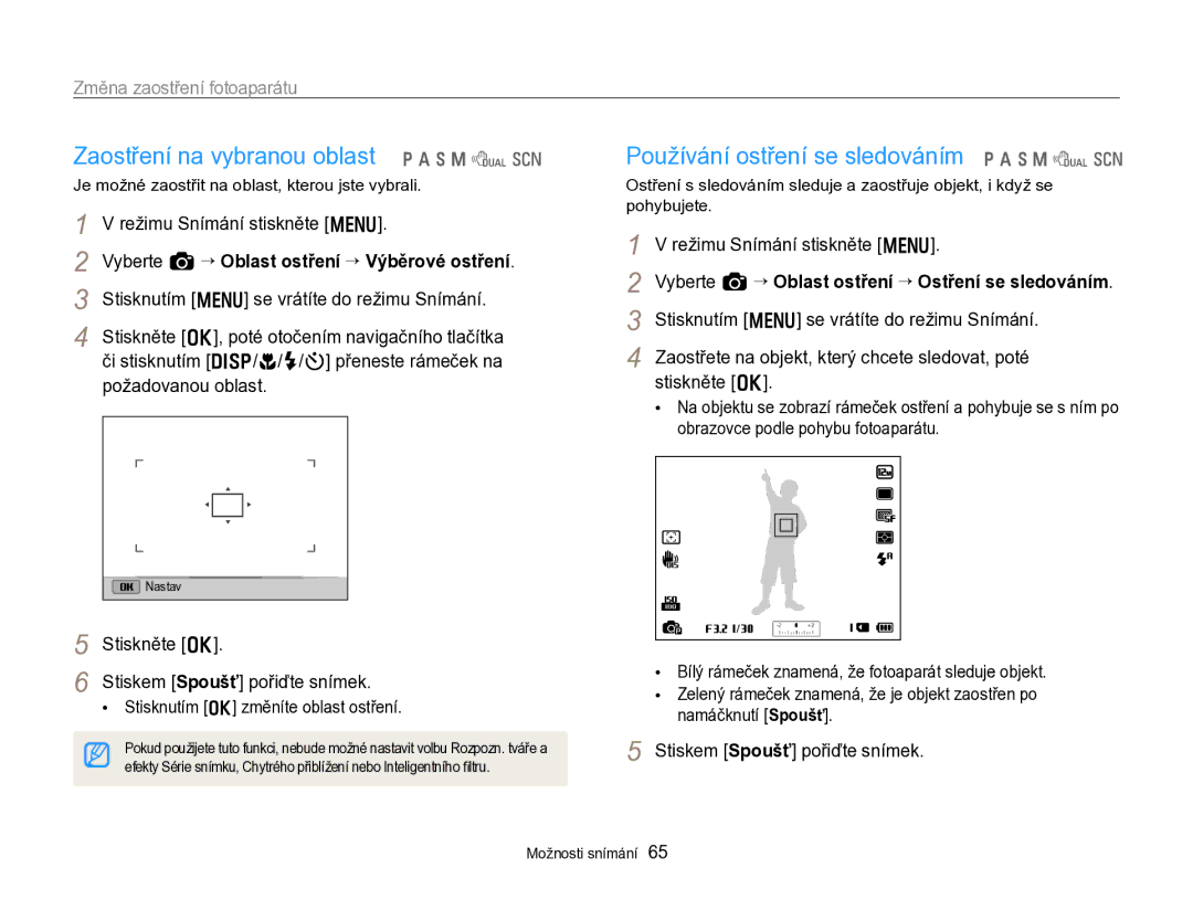 Samsung EC-WB750ZBPBE3 manual Vyberte a “ Oblast ostření “ Výběrové ostření 