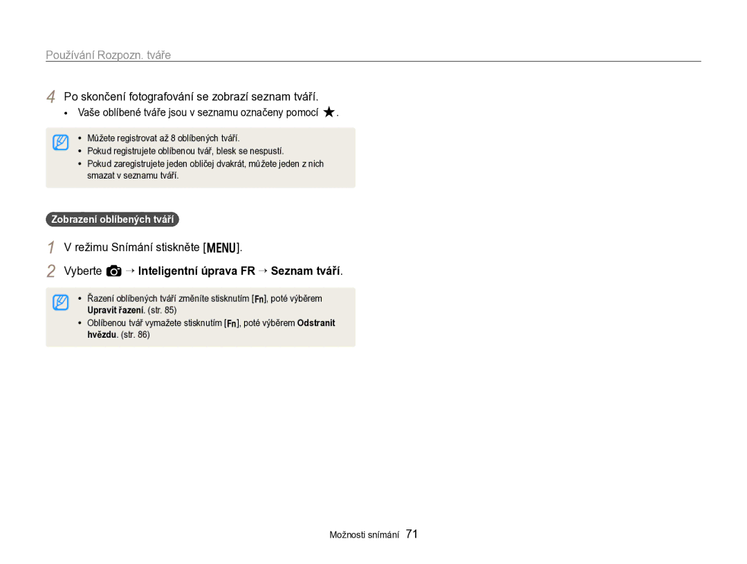 Samsung EC-WB750ZBPBE3 manual Po skončení fotografování se zobrazí seznam tváří, Zobrazení oblíbených tváří 