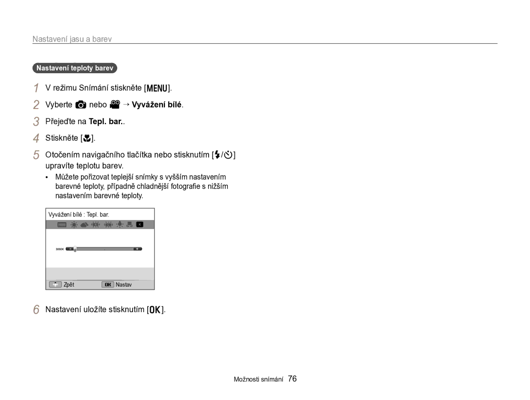 Samsung EC-WB750ZBPBE3 manual Nastavení teploty barev 