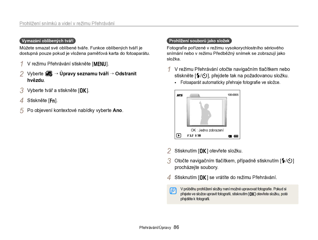 Samsung EC-WB750ZBPBE3 manual Vyberte O “ Úpravy seznamu tváří “ Odstranit hvězdu, Vymazání oblíbených tváří 