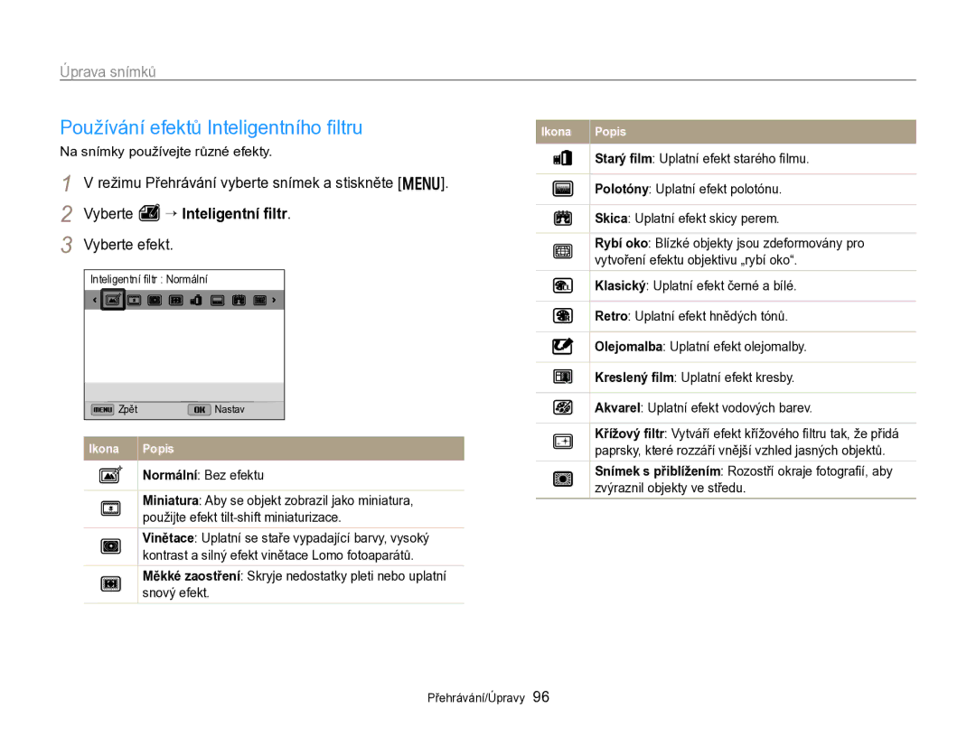 Samsung EC-WB750ZBPBE3 manual Ikona Popis 