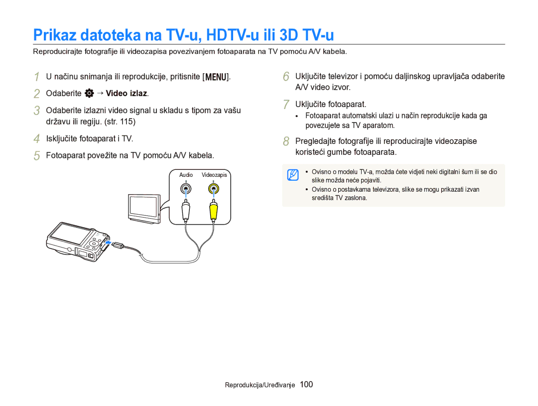 Samsung EC-WB750ZBPBE3 manual Prikaz datoteka na TV-u, HDTV-u ili 3D TV-u, Isključite fotoaparat i TV 