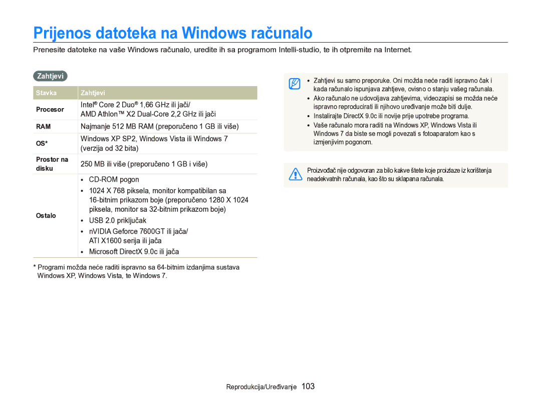 Samsung EC-WB750ZBPBE3 manual Prijenos datoteka na Windows računalo, Zahtjevi 