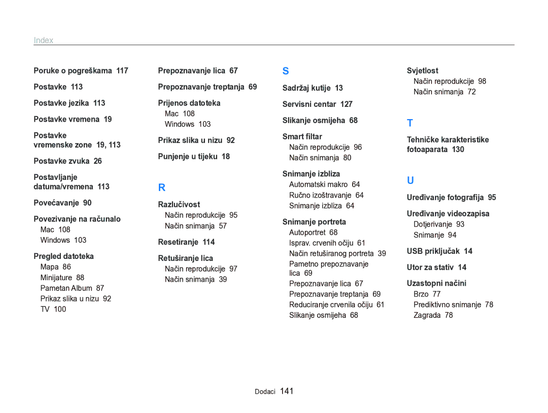 Samsung EC-WB750ZBPBE3 Mac Windows, Mapa Minijature Pametan Album Prikaz slika u nizu, Način reprodukcije Način snimanja 