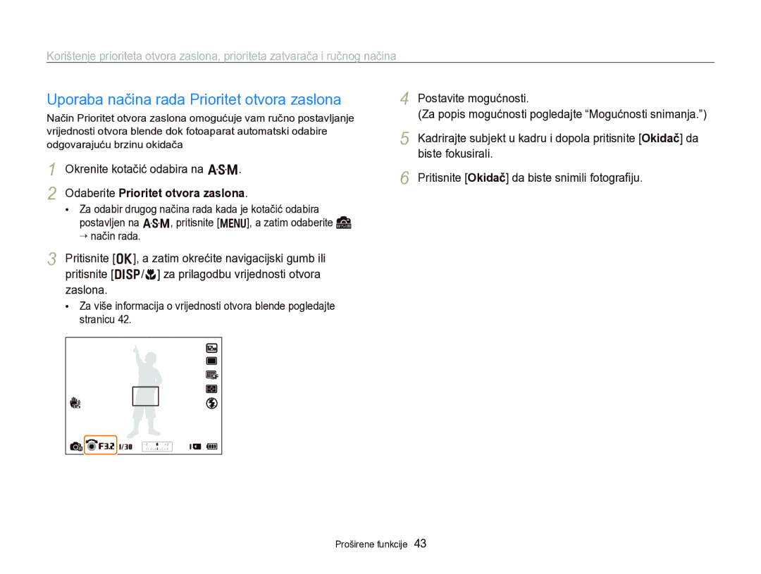 Samsung EC-WB750ZBPBE3 manual Uporaba načina rada Prioritet otvora zaslona, Postavite mogućnosti 