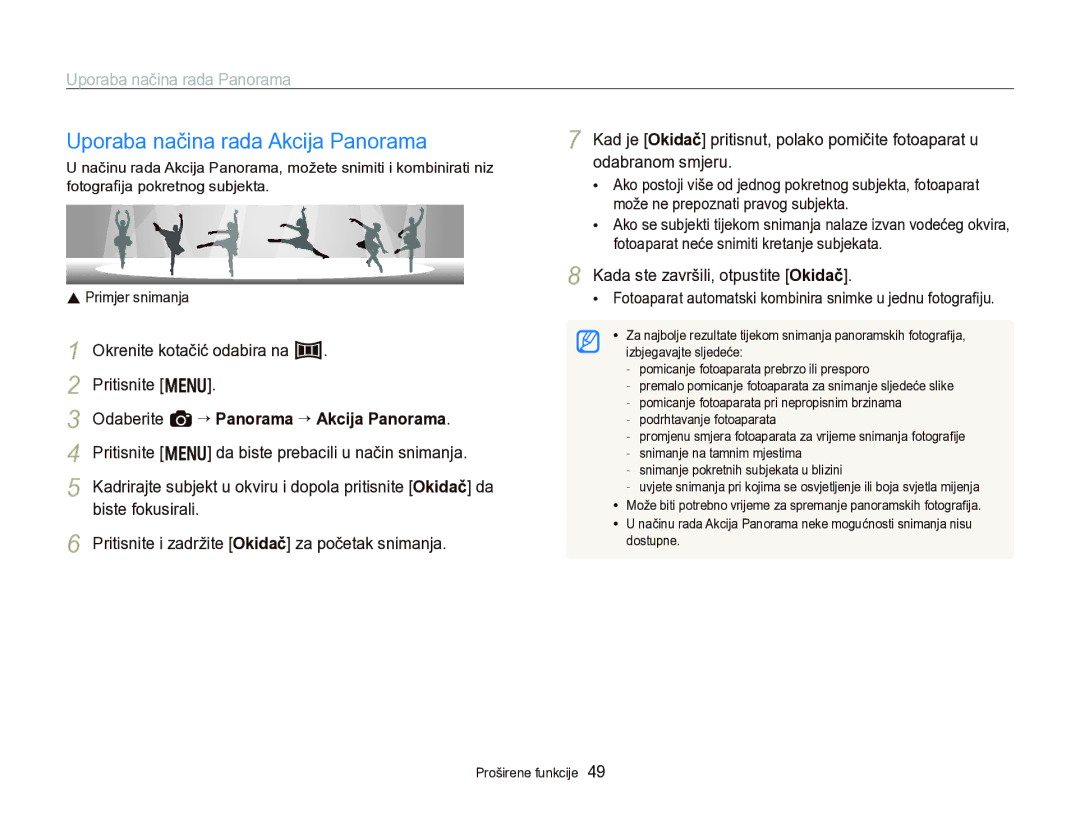 Samsung EC-WB750ZBPBE3 manual Uporaba načina rada Akcija Panorama, Okrenite kotačić odabira na R 