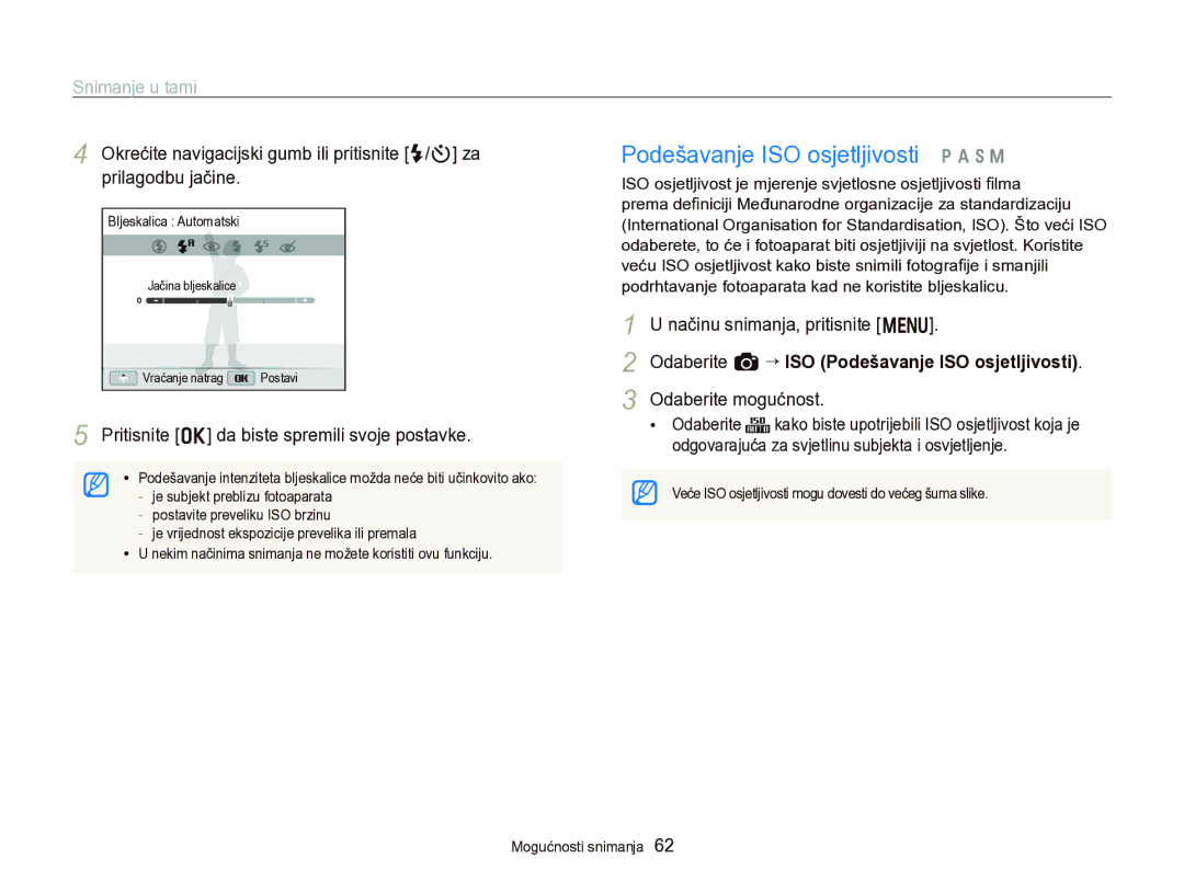 Samsung EC-WB750ZBPBE3 manual Podešavanje ISO osjetljivosti p a h M, Načinu snimanja, pritisnite m 