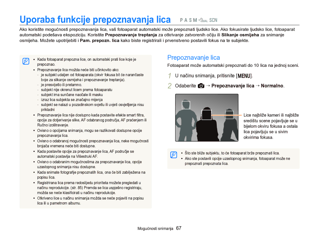 Samsung EC-WB750ZBPBE3 manual Uporaba funkcije prepoznavanja lica p a h M d s, Prepoznavanje lica 