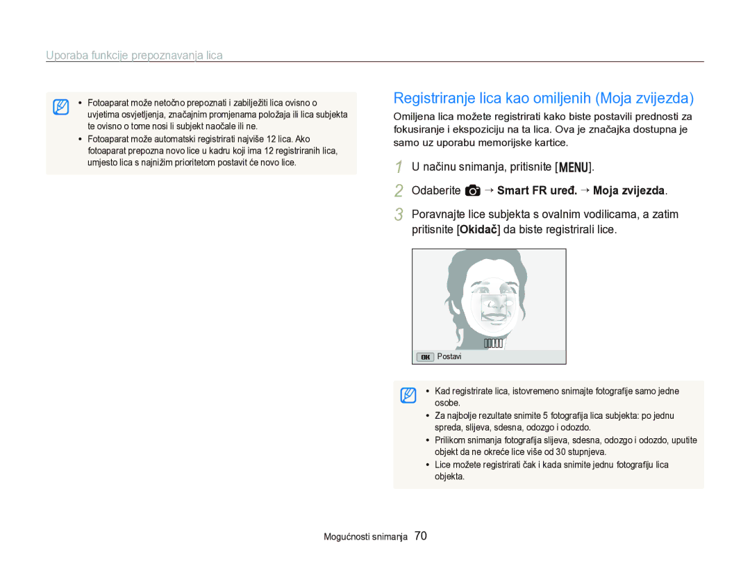 Samsung EC-WB750ZBPBE3 manual Registriranje lica kao omiljenih Moja zvijezda, Pritisnite Okidač da biste registrirali lice 