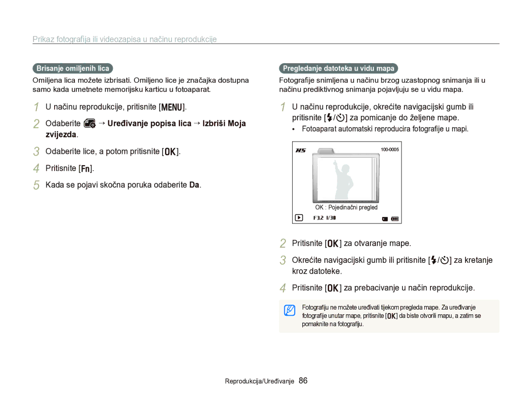 Samsung EC-WB750ZBPBE3 manual Brisanje omiljenih lica, Pregledanje datoteka u vidu mapa 