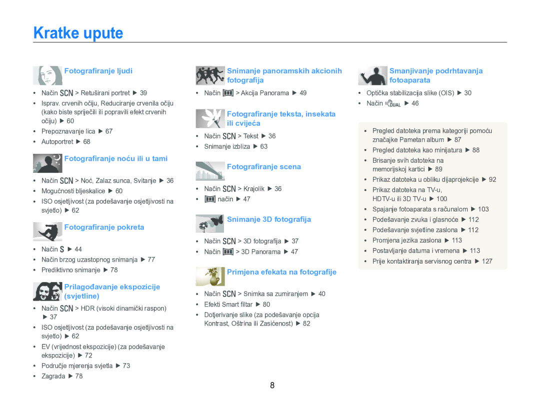 Samsung EC-WB750ZBPBE3 manual Kratke upute, Fotograﬁranje ljudi 