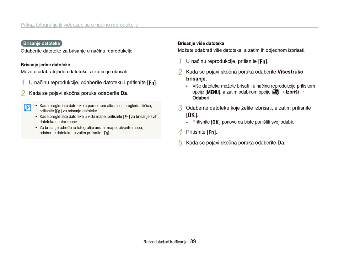 Samsung EC-WB750ZBPBE3 manual Načinu reprodukcije, pritisnite f, Kada se pojavi skočna poruka odaberite Višestruko brisanje 