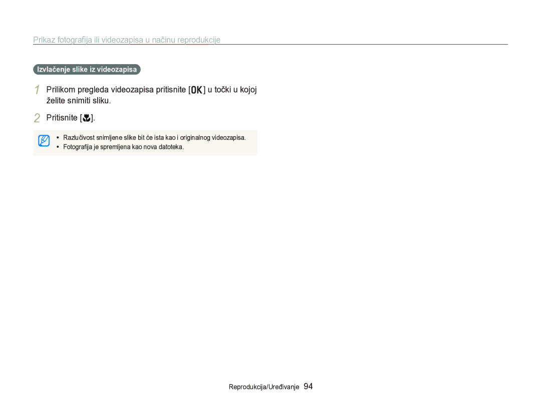 Samsung EC-WB750ZBPBE3 manual Želite snimiti sliku, Izvlačenje slike iz videozapisa 