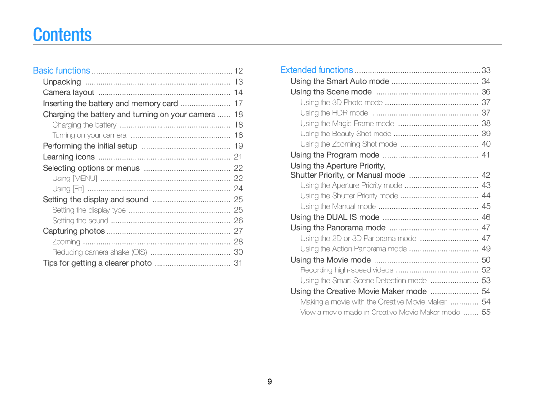 Samsung EC-WB750ZBPBUS user manual Contents 