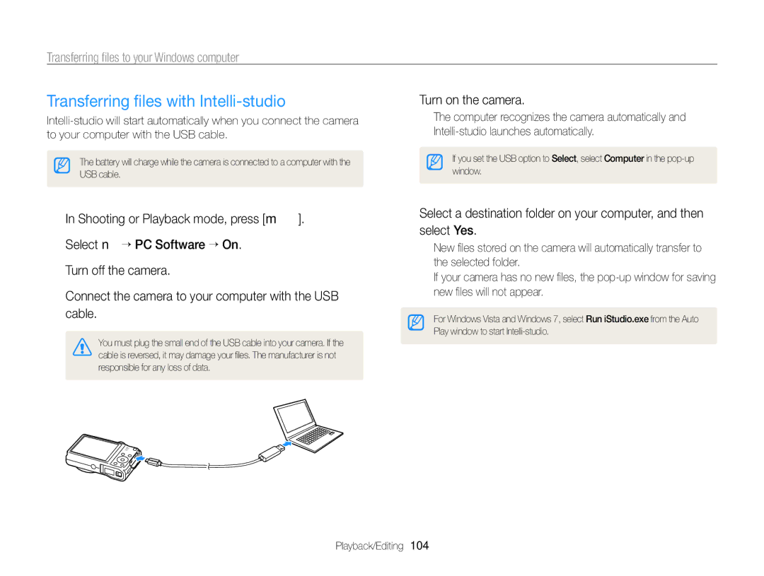 Samsung EC-WB750ZBPBUS user manual Transferring ﬁles with Intelli-studio, Transferring ﬁles to your Windows computer 