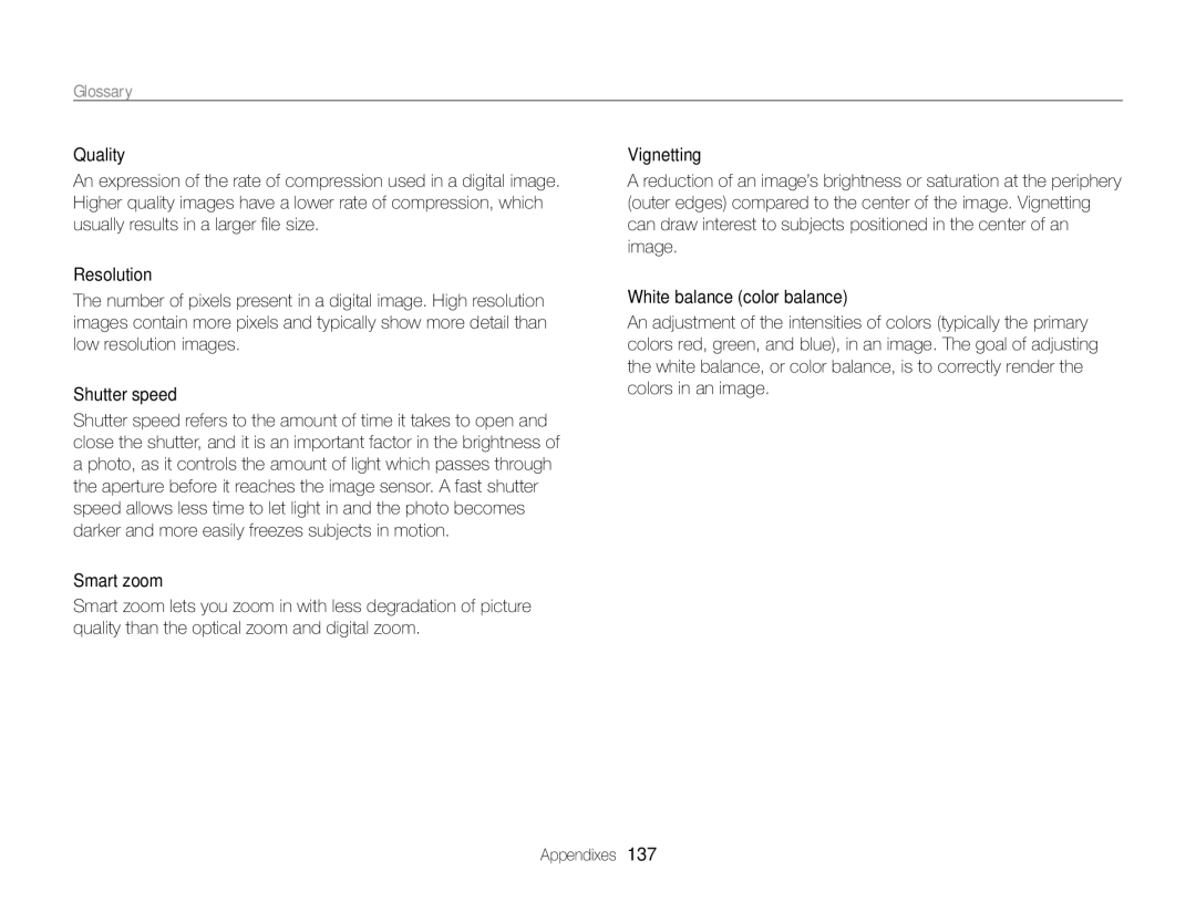 Samsung EC-WB750ZBPBUS user manual Glossary 