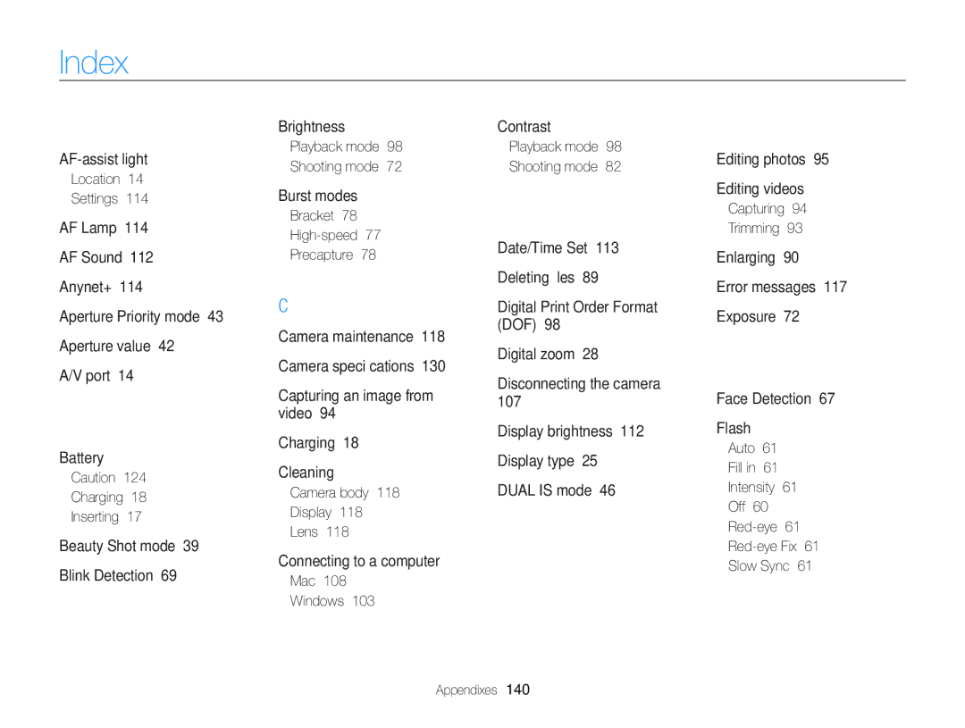 Samsung EC-WB750ZBPBUS user manual Index 