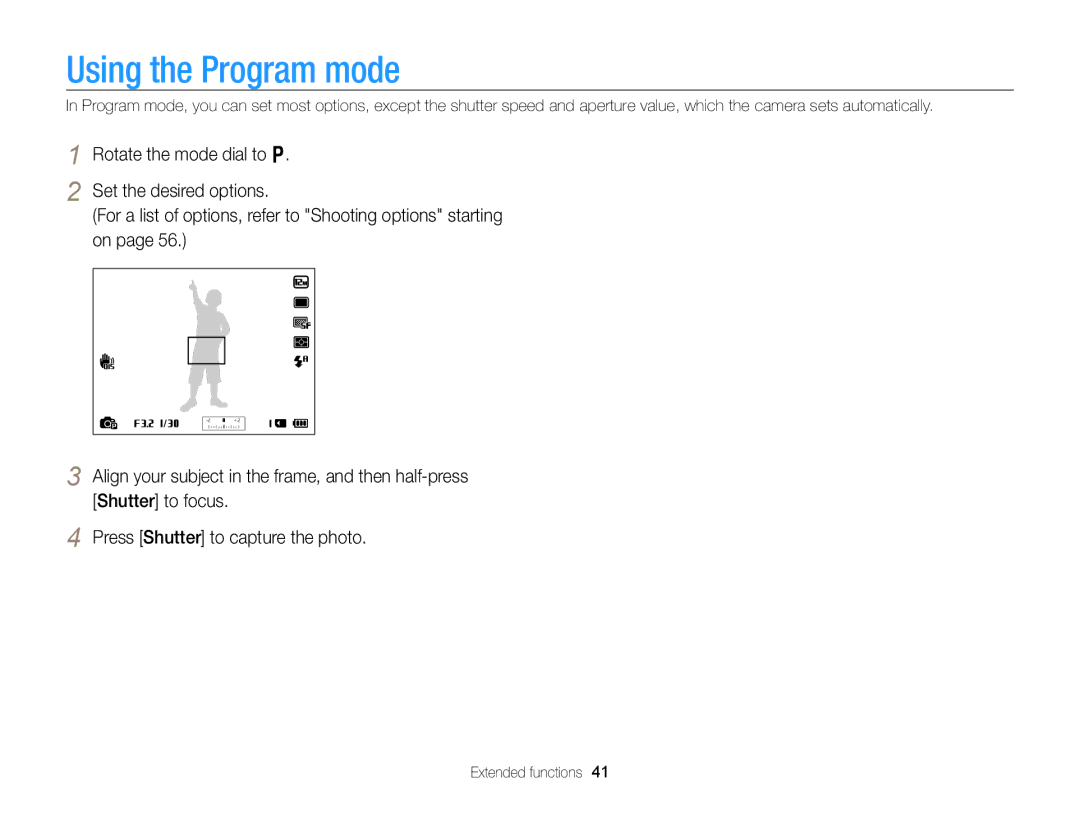 Samsung EC-WB750ZBPBUS user manual Using the Program mode 