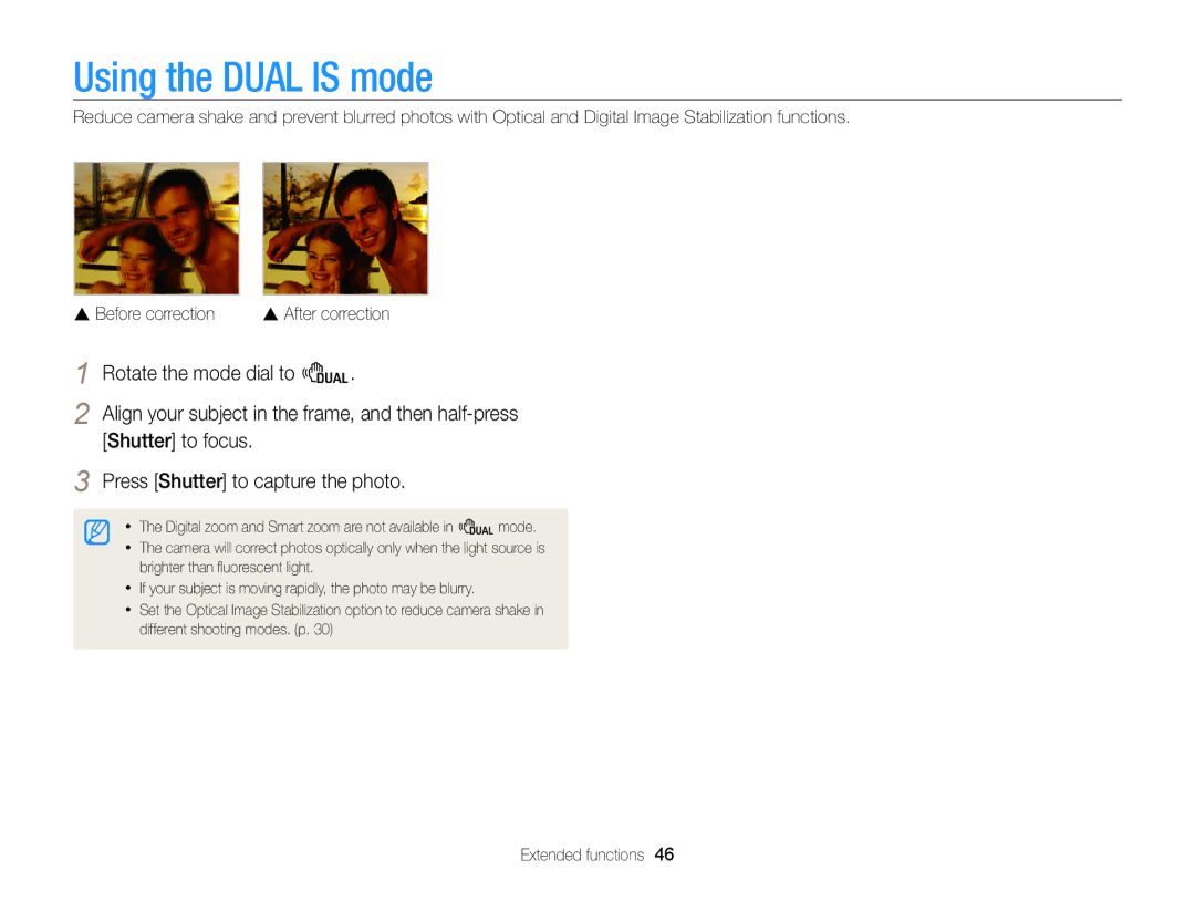 Samsung EC-WB750ZBPBUS user manual Using the Dual is mode 