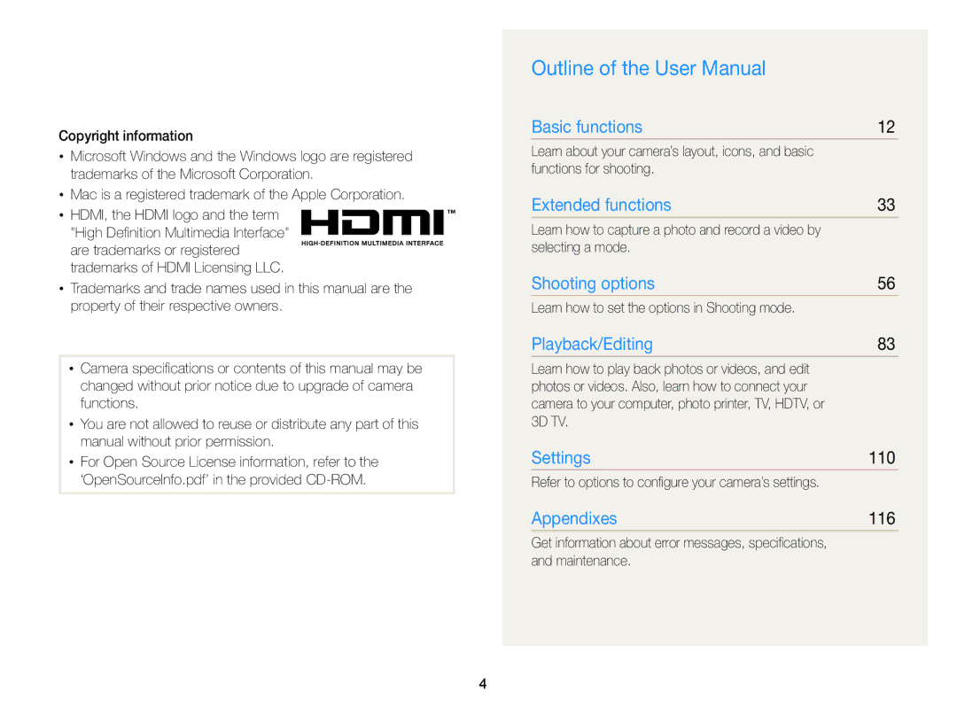 Samsung EC-WB750ZBPBUS user manual 110, 116 